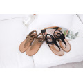 2019 Latest Design Big Size Women and Ladies Fancy Pure Color Suede T-strap Flat Ankle Strap Flip Flops Sandals